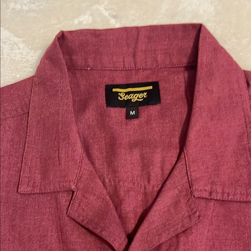 Seager Burgandy Casual Button Down Shirt with Camp Collar - Picture 2 of 7